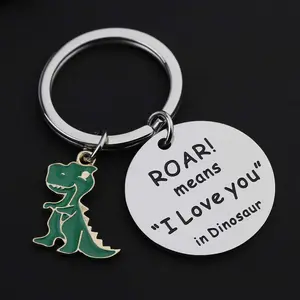 ROAR Means I Love You In Dinosaur Keychain, Cute T-Rex Stainless Steel Charm, Fun Dino Couple Bag Accessory for Kids & Adults