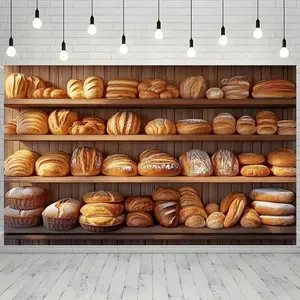 1pc Polyester 2D Flat Bakery-Themed Party Banner - Charming Bread & Pastry Illustrated Design, Wedding & Birthday Event Decor, Cake Table Ornament, 99.82×/179.83× Dimensions