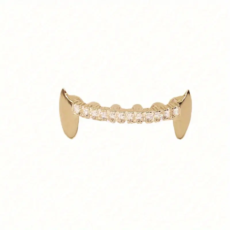 Hip Hop Grillz Single Tiger Tooth Cap, Copper Fang Paved with Cubic Zirconia for a Shiny Look, Dental Jewelry for Daily Wear & Parties, Tooth Gem, Dental Accessory, Braces, Hip Hop Style