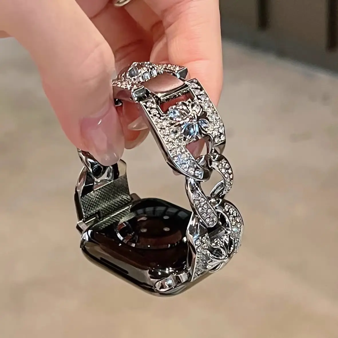WatchUnit Diamond-Studded Metal Bracelet Compatible with Apple Watch Series 11-1, SE, Ultra (38mm-49mm) Adjustable Women's Band
