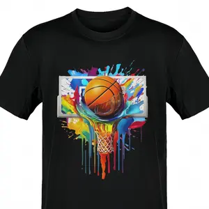 Boy Girl Basketball Drip Splash Boys Tie Dye Colorful Basketball Team T-Shirt, Pure Cotton T-Shirt, Crew Neck, Short Sleeve, Geometric Print, Casual 's, Perfect Gift for Boys & Girls