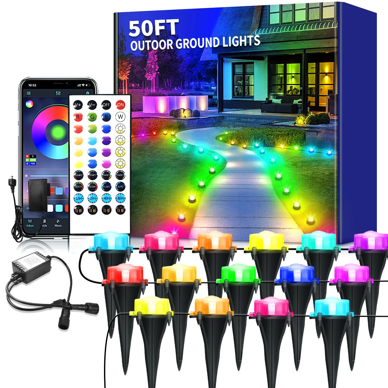 Yocrostar Permanent Wireless LED Outdoor Ground Lights - Smart Color Changing Waterproof Dimmable Pathway Lights for Modern Garden, Backyard Outdoor Lighting Decorations, Wireless Led Lights, Outdoor Lighting Modern