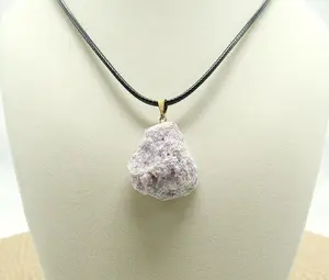 Lepidolite Rough Pendant Necklace On Wax Cord Chain