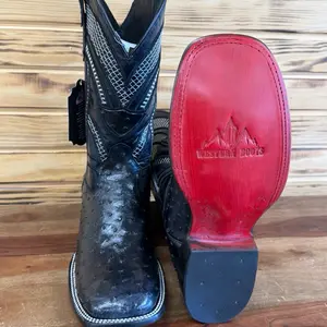 Men's Print Ostrich Western Boot with Red Sole and Durable Design for Everyday Wear