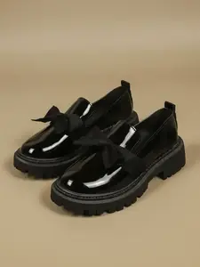Stylish Classy American Retro-Style Leather Shoes for Women, Thick-Soled Platform Flatform Black Loafers for Autumn