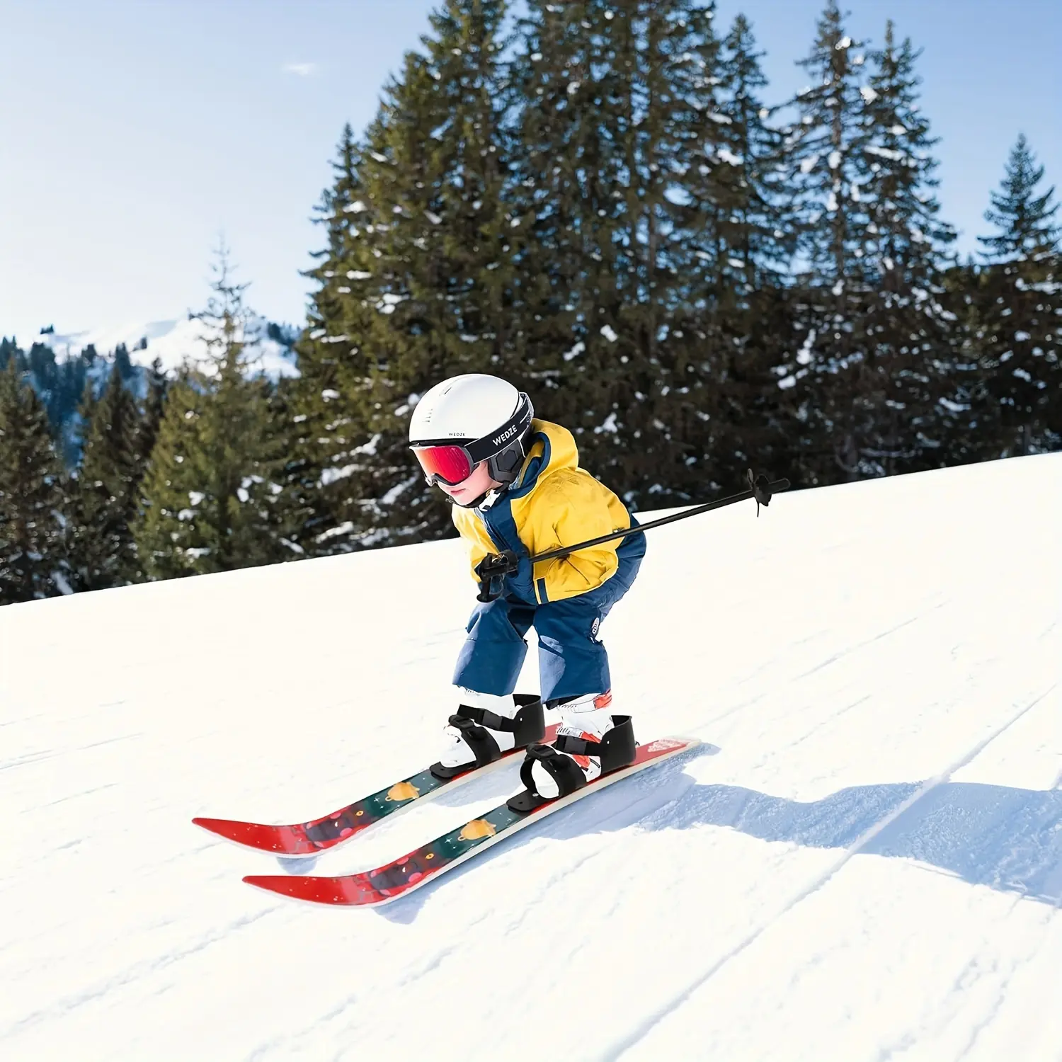 New Lightweight Snow Ski And Pole Set With Bindings Sturdy 26Inch Snow Skiing Equipment For Kid's Beginner (Pink)
