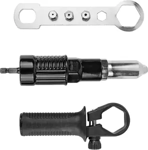Electric Rivet Nut Gun Riveting Tools, Metal Pop Rivet Gun Tool Rivet Drill Attachment with Non-Slip Handle, Efficient Cordless Riveter Adapter Kit Includes 4 Rivet Heads