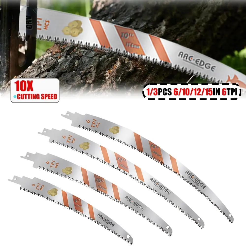 1/3 pcs Curved Wood Reciprocating Blades, 6"/10"/12"/15" Multi-Size Style, Heavy Duty Cutting, Smooth Fast Cut for Hardwood & Logs, for DIY Woodworkers & Tree Trimming