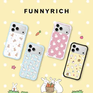 FUNNYRICH Case - Original MagSafe Cute Bunny Bear Escape Liquid Silicone Phone Case | Detachable Backboard Starry Case with Multiple Border Colors for iPhone 17/16/15