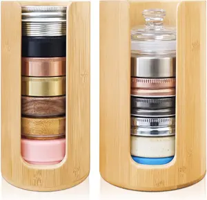 2 Pack Bamboo Mason Jar Lid Organizer - Fits 24 Wide & Regular Mouth Lids, Space-Saving Vertical Pantry Storage Rack for Kitchen Cabinet Countertop, Canning Jar Accessories
