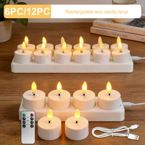 6/ 12 Rechargeable Tea Lights Candles with Charging Base and Remote Timer, Flameless LED Tealight Candles Battery Operated Halloween Fall Wedding Table Centerpieces (1.57” x 1.95”)