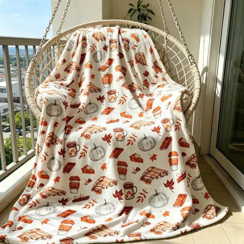 Fall Throw Blanket Soft Fleece Flannel Cozy Blanket Lightweight Cozy Blanket Pumpkin Spice and Everything Nice with Books Wraps Coffees Lattes Pumpkins Pies Flannel Blankets Oversized Air Conditioning Summer Autumn Decor Gift