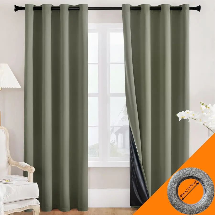 2pcs Blackout Curtain Set, Privacy Grommet Curtains, Solid Color Polyester Material, Coated Lining, Lightweight, Top Hole for Hanging, Modern Minimalist Design, Window Curtain