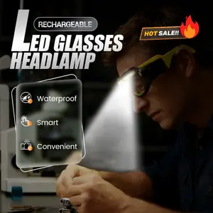Rechargeable LED Glasses Headlamp Ultra-Bright 5-Mode Lighting Waterproof USB Rechargeable Hands-Free Motion Sensor for Safety and Convenience