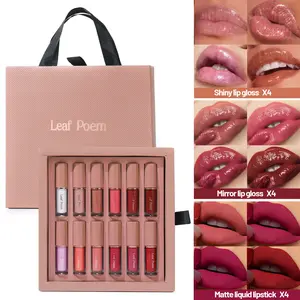 12 Color Lip Gloss Set with Pearl Shimmer Waterproof Non Stick Cup Matte Liquid Lipstick Mirror Water Gloss Glittery Lip Gloss Lip Gloss Set, Lip Gloss Lip Gloss+lipstick Gift Box Set