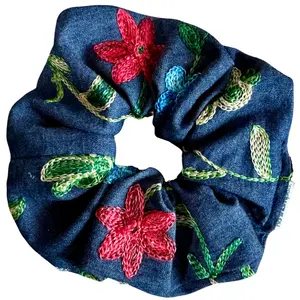 Drawing Flowers Boho Embroidered Scrunchie