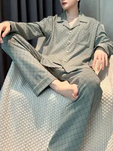 Men's 2-Piece Sleepwear Set, Long Sleeve Colorblock Pajamas, Loose-Fit Spring & Fall Home Clothes, Comfortable Nightwear