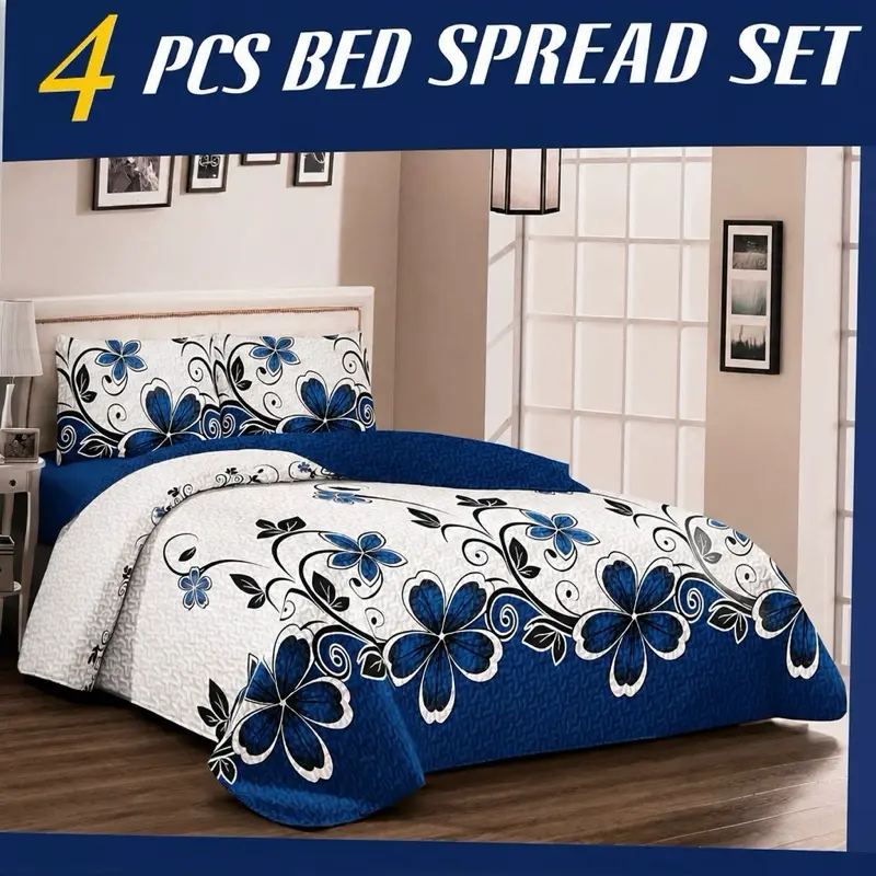 4-Pieces King Bedding Spread Set with Fitted Sheet, Ideal for Complete Bedroom Setup