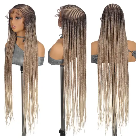 SuperNova 36" Knotless Box Braided Cornrow Full Lace Wig | Lemonade Braids Handmade Pre-Cut Lace, Drawstring Fit, Ombre Blonde #OT4/27/613 Premium Synthetic Fiber #Halloween #TikTokShopStockUp #DealsForYouDays