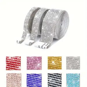 3pcs Self-Adhesive Rhinestone Ribbon Rolls - 3 Yards Each, Sparkling Crystal Sticker Tape for DIY Crafts, Car & Clothing Decor, Wedding Party Supplies, Vase Embellishments, and Home Accents