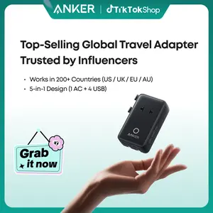 Anker Nano Adapter, 5-in-1 Ultra-Compact Global Charger with 2 USB-C, 2 USB-A, and 1 AC, Perfect for International Travel (1-Pack)