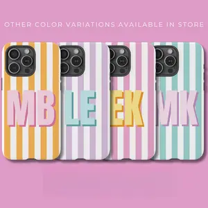 Custom Initial Pink White Striped Phone Case, Personalized Monogram Pastel Stripe Cover for iPhone 17 16 15 14 13 12 11 Pro Max & Samsung S26 S25 S24 S23 S22 Ultra, Preppy Protective Case for Women, gift for her & men's cool gadgets