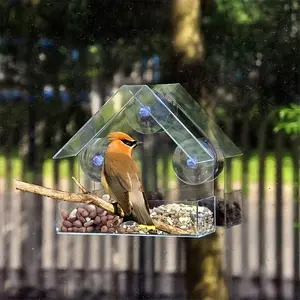 Transparent Acrylic Window-mounted Bird Feeder, 1 Piece Adhesive Bird Cage with Easy Fill Design, Durable Bird Feeders for Outdoor Garden & Patio