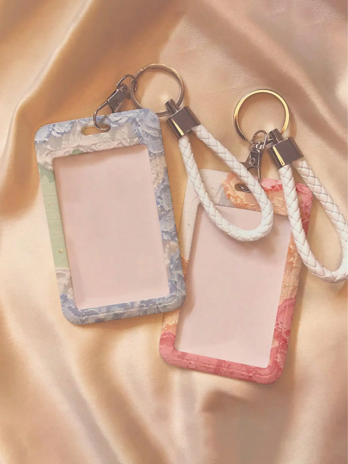 Oil Painting Flower Card Holder With Keychain, Id Badge Holder With Lanyard, School And Office Cards, With Slide Cover And Card Lanyard, Plastic Protective Sleeve For Student Id, Meal Cards, Public Transit Hard Card Cover