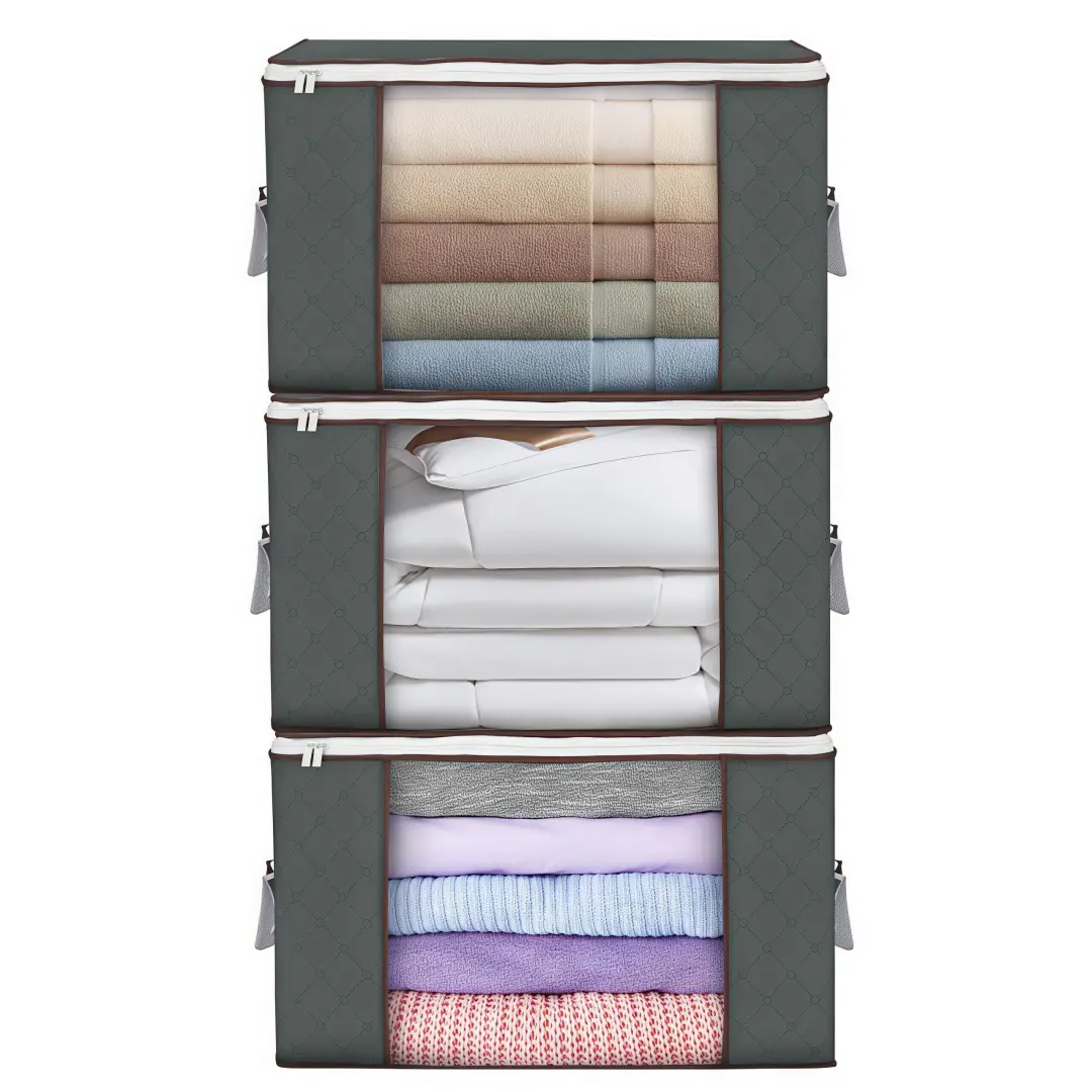 LMMAKE 1PC/3PCS Foldable Clothes Storage Bin with Lid, Clear Window, Reinforced Handles & Organiser - Large Capacity, Moisture-Proof, Space-Saving for Sweaters, Comforters, Bedding (Dust & Pest Resistant)