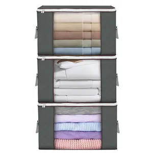 LMMAKE Foldable Clothes Storage Bin with Lid, Clear Window, Reinforced Handles & Organiser - Large Capacity, Moisture-Proof, Space-Saving for Sweaters, Comforters, Bedding (Dust & Pest Resistant)