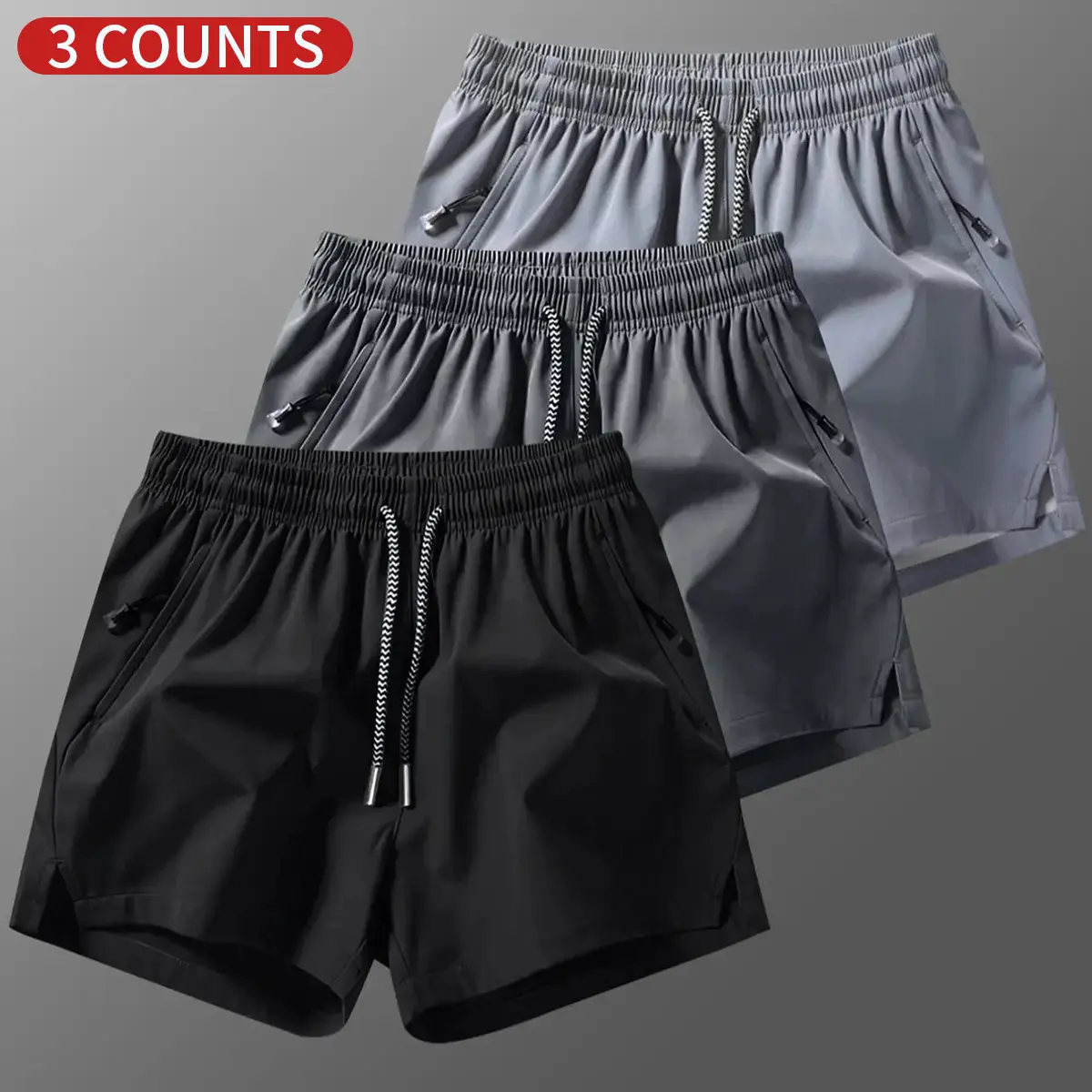 3 packs Men's Plain Solid Color Drawstring Pocket Shorts, Mens Clothing, machine washable zipper pocket,beach vacationoutfit Athleisure Casual Elastic Waist Pockets Shorts Summervibes for Summer Breathable Men's Athletic Bottoms Summer Shorts,father'sdayg