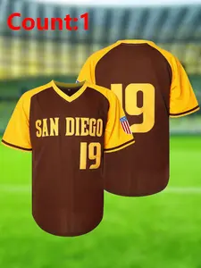 Men's Classic Design 19# Baseball Jersey Shirts, Retro Stretchy Breathable Sports Shirt, Sports Top for Training and Parties, Fitted Embroidered Button Uniform