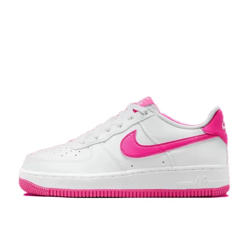 NIKE Women's & Youth Air Force 1 Low Laser Fuchsia - Cushioned Leather Lifestyle Sneakers, Classic Casual Sporty Chic Daily Wear Footwear, Stylish Sneaker, White, Low Profile, Laser Accents, Leather Upper