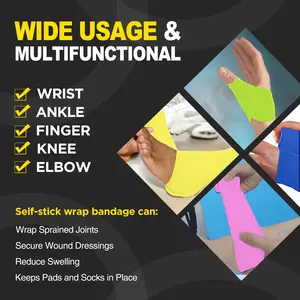 Self Adherent Bandages Wrap 12Packs, 2" x 5 Yards, Self Adhesive for Thumb Finger Wrist Ankle, Vet Wrap Bandages Tape Colors Tennis Grip