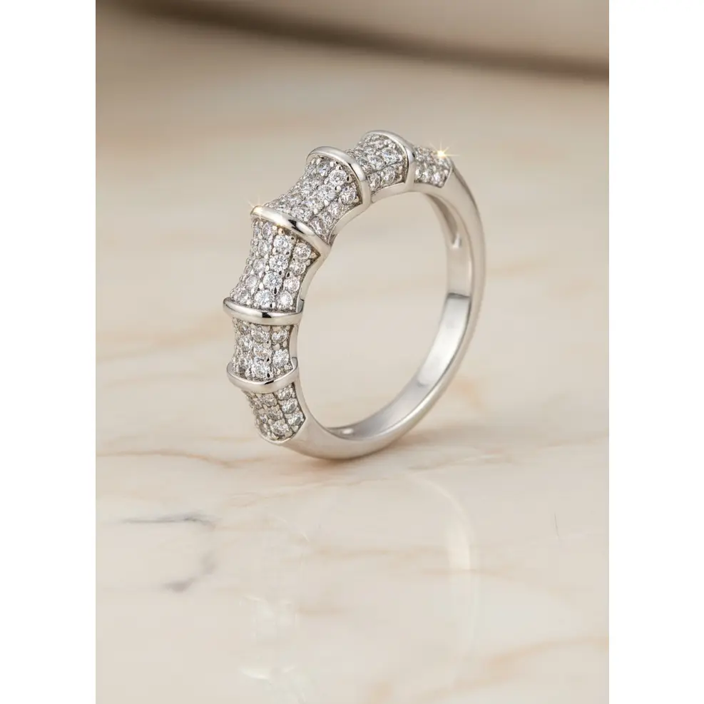 Irregular Silver Sculptural Cocktail Ring with Modern CZ Band by Stella Amoré
