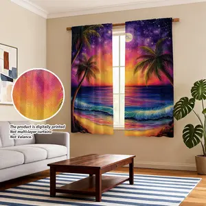 2pcs Moonlit Tropical Horizon Semi- Blackout Curtains Rod Pocket Design - Great for Café, Kitchen, Art Deco Style Space - Home Decoration (Not Muti Layer Curtains)​