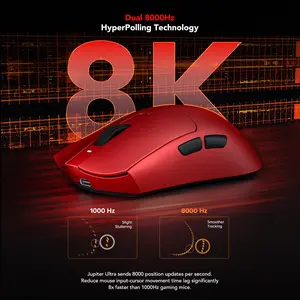Kysona Jupiter Pro Red Wireless Gaming Mouse | PAW3395 Flagship Sensor | 49g Ultra-Lightweight | 8K Wireless Polling Rate | For Large Hands & Pro Gamers