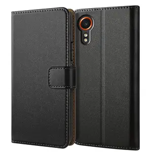 Mobile Phone Case For Samsung Galaxy Xcover 7, With Kickstand PU Leather Card Slot Black Wallet Flip Protective Phone Case Cover