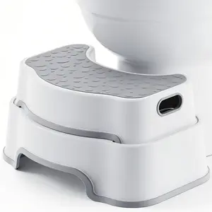 Adjustable Toilet Stool for Adults & Toddler - 2-in-1 Stackable Bathroom Step Stool with Ergonomic Curve - Non-Slip Squatting Stool for Constipation Relief & Potty Training (White, 8.2")