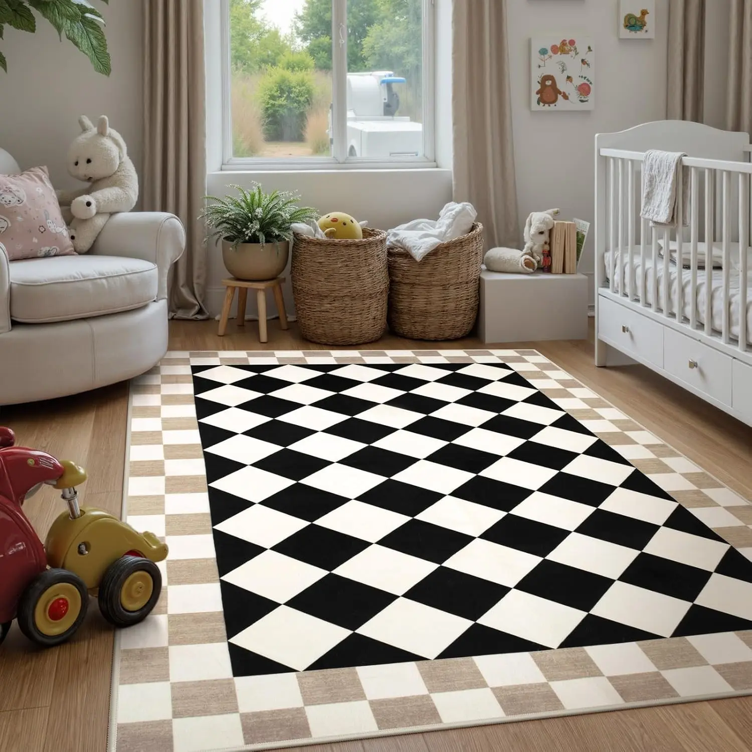 Geometric Chessboard Design Carpet, Geometric Pattern Rug, Large Living Room Bedroom Rug, Foldable Non-Slip Washable Plush Mat, Home Decor, Decorative Rug, Geometric Area Rug, Cozy Area Rug