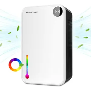 Dehumidifier, 95OZ Dehumidifiers for  1000 Sq.Ft, Quiet with Auto Shut Off, Humidity Display Dehumidifier for Bedroom/Bathroom, Timer, Drain Hose, 7-color LED light,  Absorbers (White)