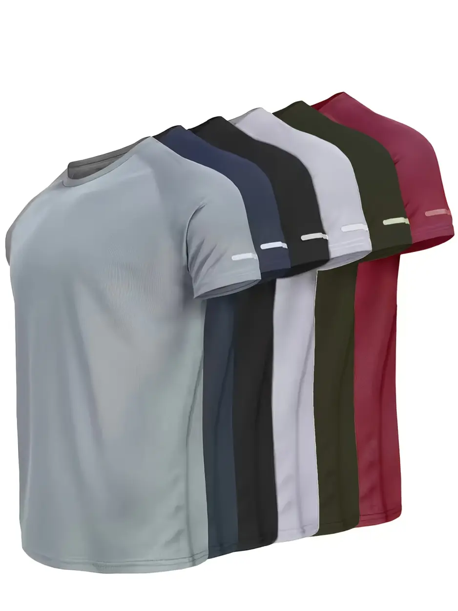 MTTYYD Men's 6-Pack Fast Dry Workout T-Shirts, Moisture Wicking Breathable Athletic Tee, Stretch Fitted Short Sleeve Tops for Running Gym Training Summer Activewear