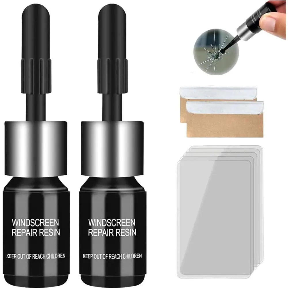 SunAuto Windshield Crack Chip Repair Kit, 2 Bottles Fix Car Windows Glass Tool Used for windshield Star Shaped Scratches