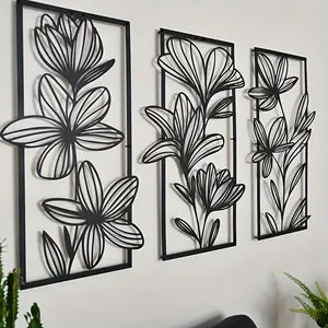 Metal Flower Design Wall Decor, 3 Counts/set Metal Wall Art, Wall Hanging Decor for Home Living Room Bedroom Dormitory Garden Balcony Modern Home Decoration