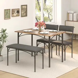 Dining Table Set for 4, Kitchen Table with Upholstered Bench and 2 Chairs, 4-Piece Kitchen Table for Small Space, Dining Room, Home, Kitchen, Retro Brown