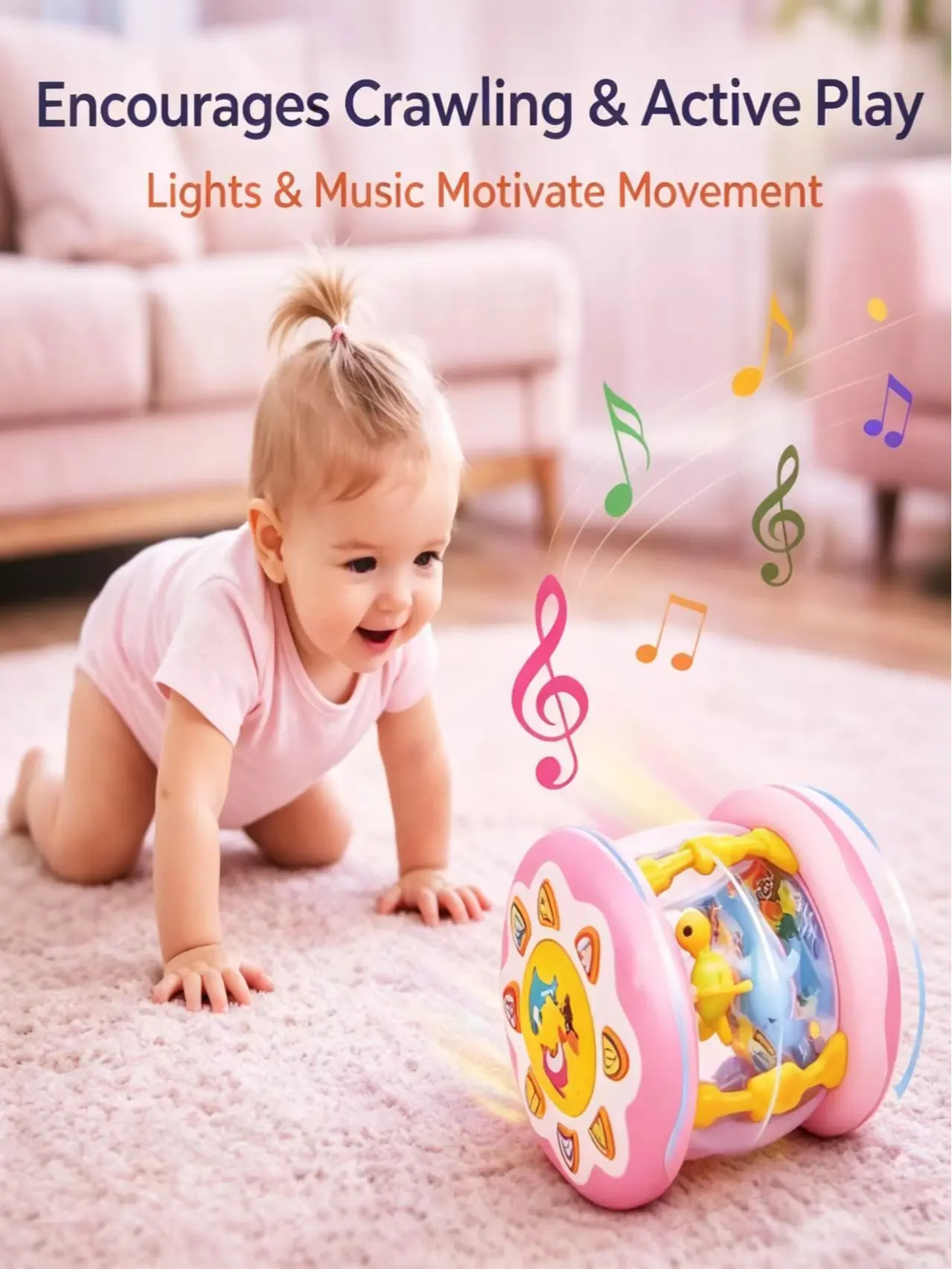 Infant Interactive Duck-Shaped Musical Light-Up Ocean Projection Drum Toy - Rotating Lights, Adjustable Volume, Hand Clap Function, Crawling & Learning Support, Unisex Educational Gift for Animals & Nature, Ocean Themed Stuff