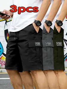 Set of 3 men’s cargo pants and unisex cargo shorts featuring a loose fit with a drawstring waist and multiple functional pockets. Made from lightweight polyester stretch fabric, suitable for fitness, hiking, and everyday wear.