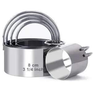 5-Piece Round Biscuit Cutter Set with Handle – Stainless Steel Cookie Cutters for Baking Dough, Cake & Pastry – Durable Professional Baking Tools
