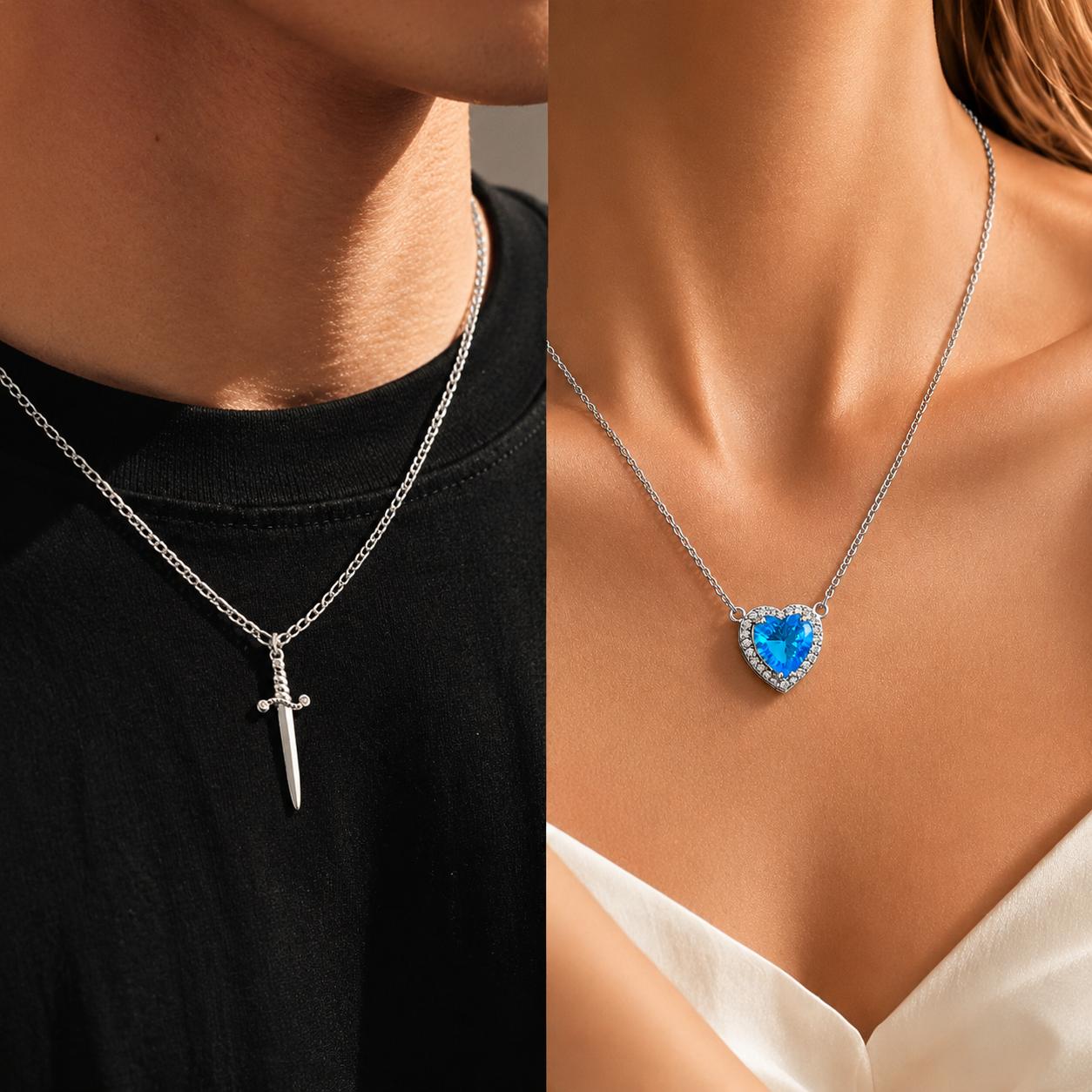 MEIITRUE Shared Bond Heart & Sword Necklace Set. Keep One Share One, 14K Gold Plated CZ Pendant Jewelry Gift for Best Friends Sisters Couples & Loved Ones MEIITRUE Shared Bond Heart & Sword Necklace Set. Keep One Share One, 14K Gold Plated CZ Pendant Jewelry Gift for Best Friends Sisters Couples & Loved Ones