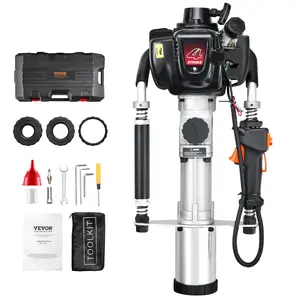 VEVOR 37.77cc Gas-Powered T Post Driver,  4-Stroke Engine Gasoline Fence Piling Pounder, with 3 Post Driving Head(45/55/88 mm) , 1000W Portable Piledriver For Farm, Ranch Fencing, Road Improvements